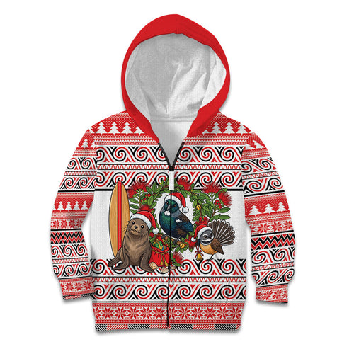 New Zealand Animal Christmas Kid Hoodie Maori Inspired Kowhaiwhai Patterns