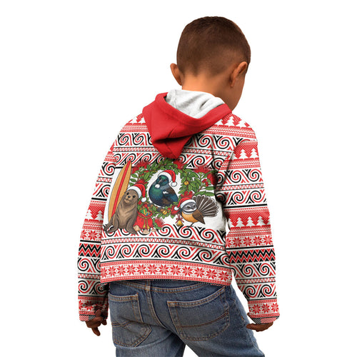 New Zealand Animal Christmas Kid Hoodie Maori Inspired Kowhaiwhai Patterns