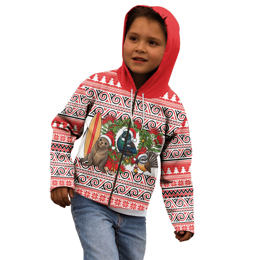 New Zealand Animal Christmas Kid Hoodie Maori Inspired Kowhaiwhai Patterns