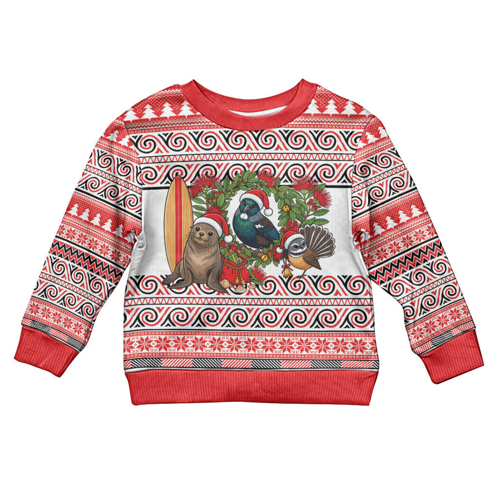 New Zealand Animal Christmas Kid Ugly Christmas Sweater Maori Inspired Kowhaiwhai Patterns
