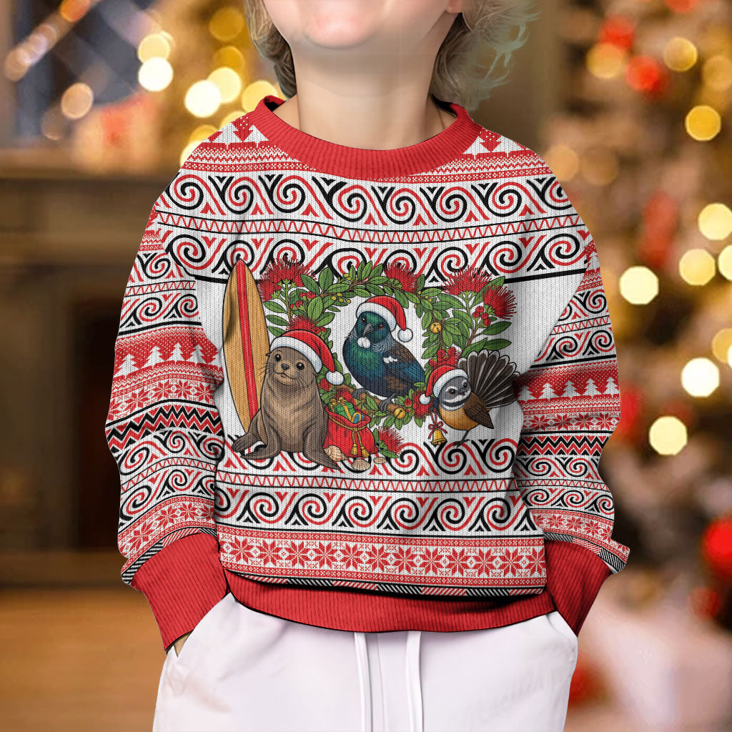 New Zealand Animal Christmas Kid Ugly Christmas Sweater Maori Inspired Kowhaiwhai Patterns