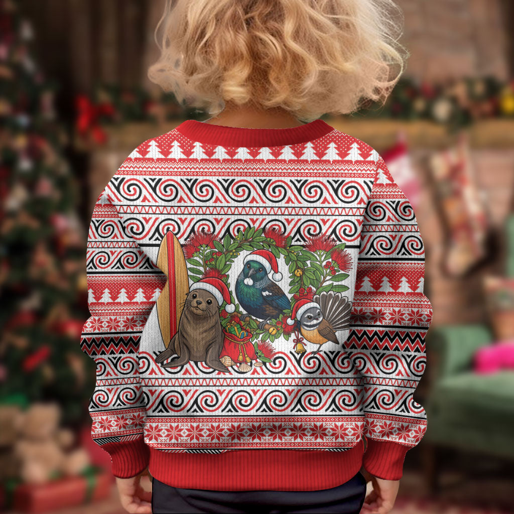 New Zealand Animal Christmas Kid Ugly Christmas Sweater Maori Inspired Kowhaiwhai Patterns