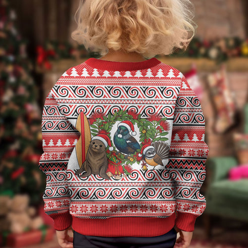 New Zealand Animal Christmas Kid Ugly Christmas Sweater Maori Inspired Kowhaiwhai Patterns