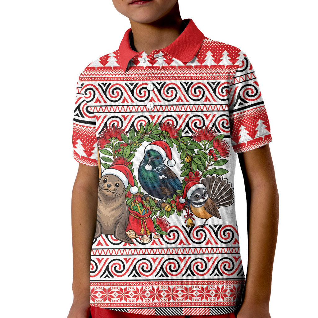 New Zealand Animal Christmas Kid Polo Shirt Maori Inspired Kowhaiwhai Patterns