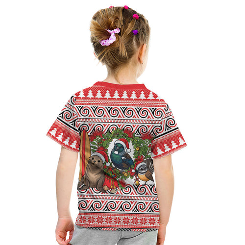New Zealand Animal Christmas Kid T Shirt Maori Inspired Kowhaiwhai Patterns