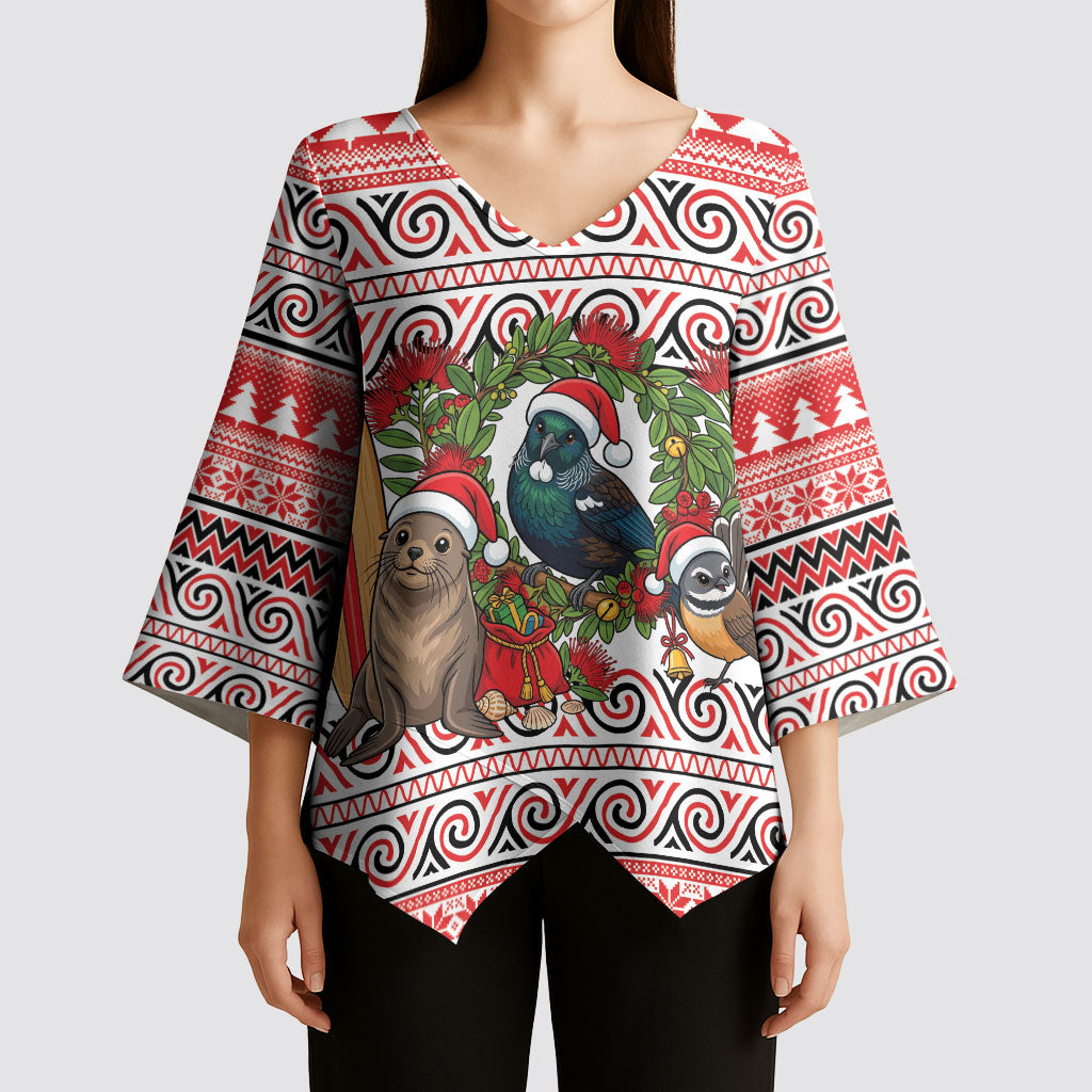 New Zealand Animal Christmas Kimono Sleeve Blouse Maori Inspired Kowhaiwhai Patterns