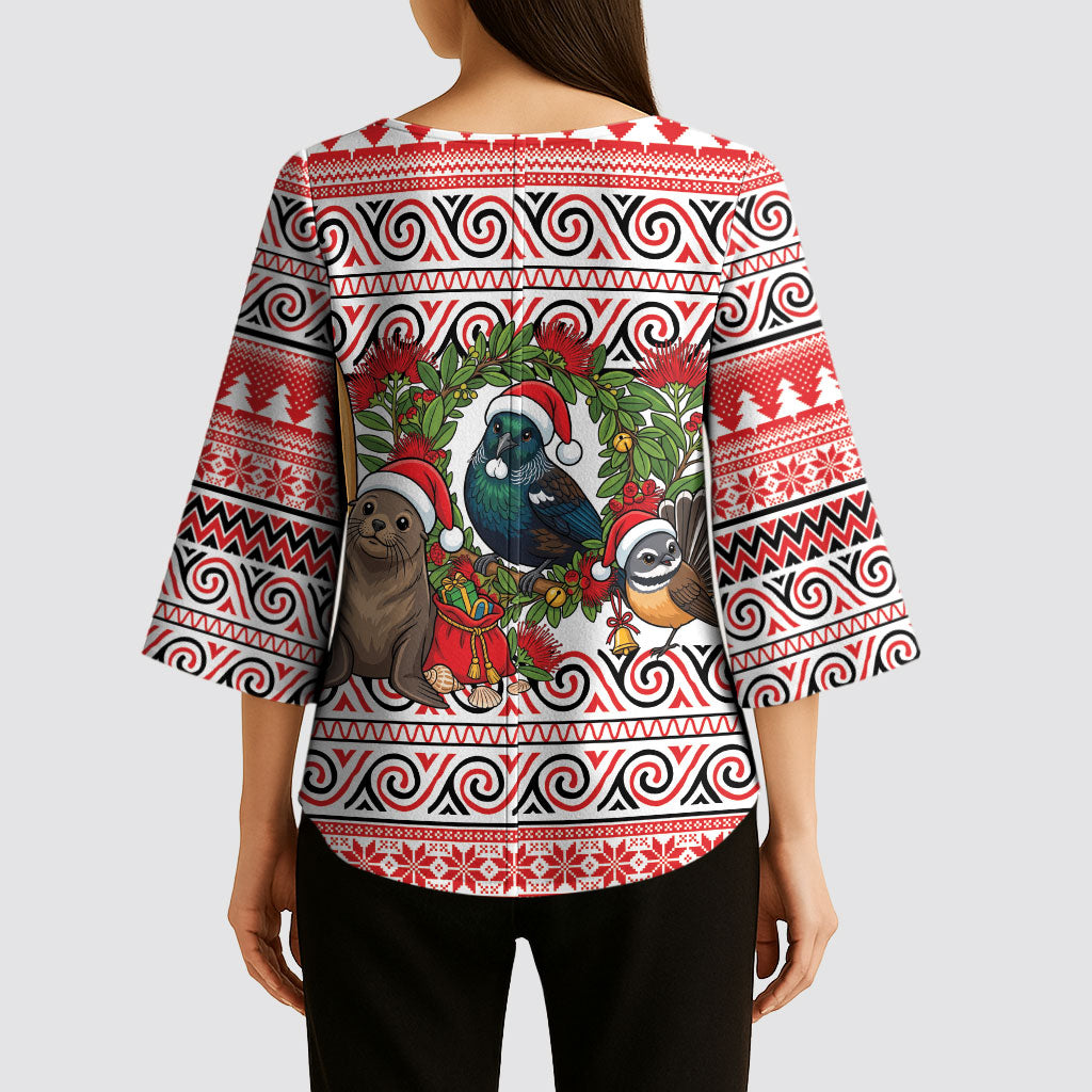 New Zealand Animal Christmas Kimono Sleeve Blouse Maori Inspired Kowhaiwhai Patterns