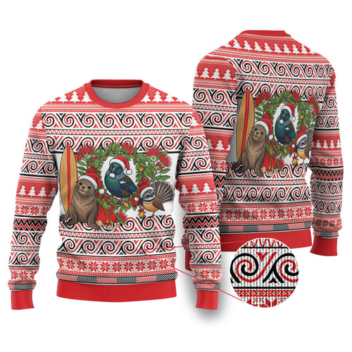 New Zealand Animal Christmas Ugly Christmas Sweater Maori Inspired Kowhaiwhai Patterns