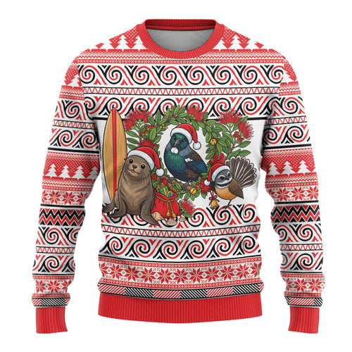 New Zealand Animal Christmas Ugly Christmas Sweater Maori Inspired Kowhaiwhai Patterns