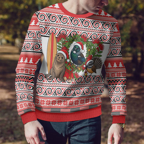 New Zealand Animal Christmas Ugly Christmas Sweater Maori Inspired Kowhaiwhai Patterns