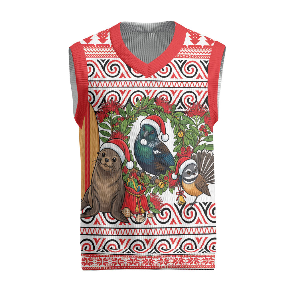 New Zealand Animal Christmas Knitted V-Neck Vest Maori Inspired Kowhaiwhai Patterns