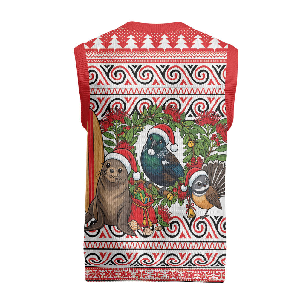 New Zealand Animal Christmas Knitted V-Neck Vest Maori Inspired Kowhaiwhai Patterns
