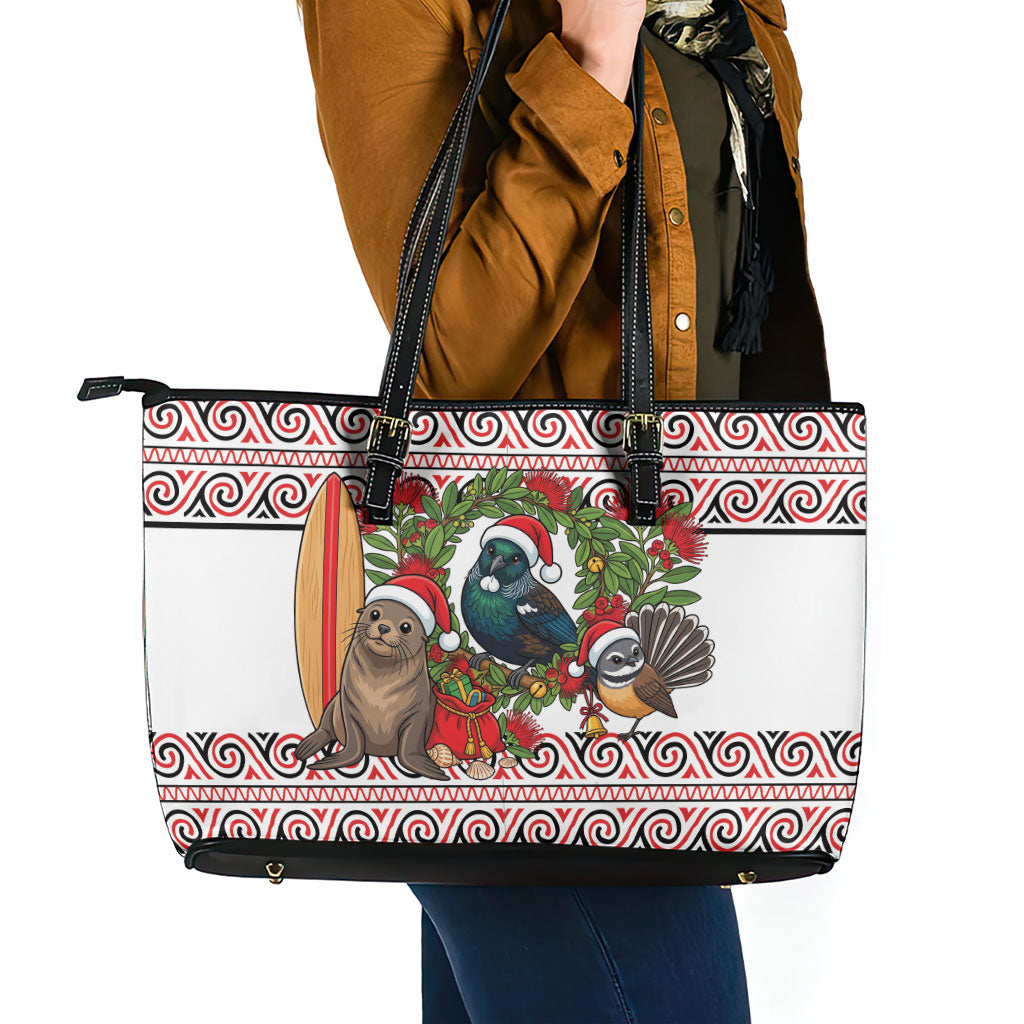 New Zealand Animal Christmas Leather Tote Bag Maori Inspired Kowhaiwhai Patterns