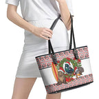 New Zealand Animal Christmas Leather Tote Bag Maori Inspired Kowhaiwhai Patterns