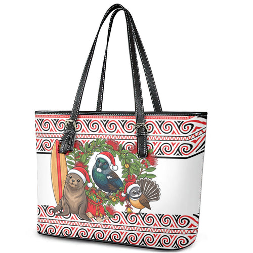 New Zealand Animal Christmas Leather Tote Bag Maori Inspired Kowhaiwhai Patterns