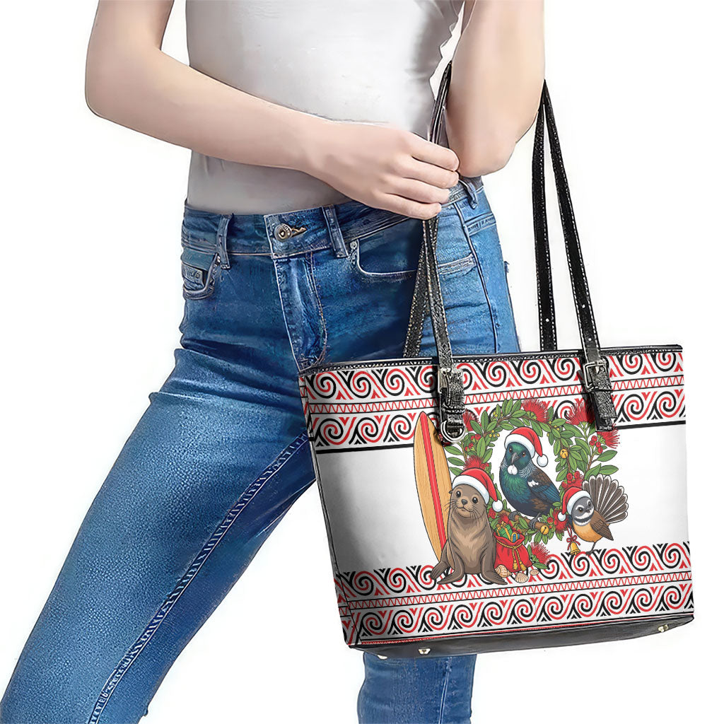 New Zealand Animal Christmas Leather Tote Bag Maori Inspired Kowhaiwhai Patterns
