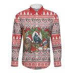 New Zealand Animal Christmas Long Sleeve Button Shirt Maori Inspired Kowhaiwhai Patterns