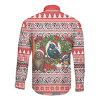 New Zealand Animal Christmas Long Sleeve Button Shirt Maori Inspired Kowhaiwhai Patterns