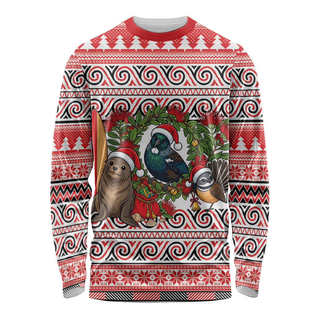 New Zealand Animal Christmas Long Sleeve Shirt Maori Inspired Kowhaiwhai Patterns
