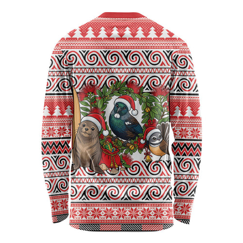 New Zealand Animal Christmas Long Sleeve Shirt Maori Inspired Kowhaiwhai Patterns