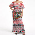 New Zealand Animal Christmas Off Shoulder Maxi Dress Maori Inspired Kowhaiwhai Patterns