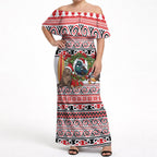 New Zealand Animal Christmas Off Shoulder Maxi Dress Maori Inspired Kowhaiwhai Patterns