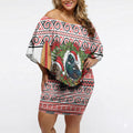 New Zealand Animal Christmas Off Shoulder Short Dress Maori Inspired Kowhaiwhai Patterns