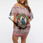 New Zealand Animal Christmas Off Shoulder Short Dress Maori Inspired Kowhaiwhai Patterns