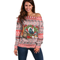 New Zealand Animal Christmas Off Shoulder Sweater Maori Inspired Kowhaiwhai Patterns