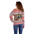 New Zealand Animal Christmas Off Shoulder Sweater Maori Inspired Kowhaiwhai Patterns