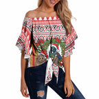 New Zealand Animal Christmas Off Shoulder Wrap Waist Top Maori Inspired Kowhaiwhai Patterns