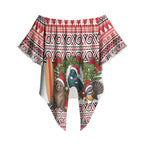 New Zealand Animal Christmas Off Shoulder Wrap Waist Top Maori Inspired Kowhaiwhai Patterns