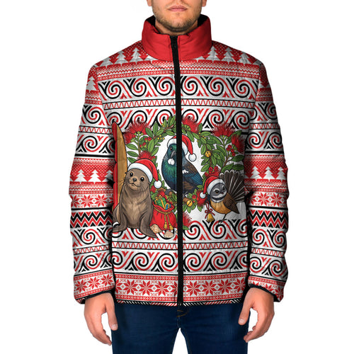 New Zealand Animal Christmas Padded Jacket Maori Inspired Kowhaiwhai Patterns