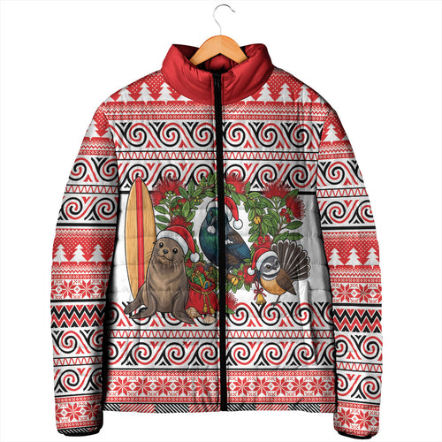New Zealand Animal Christmas Padded Jacket Maori Inspired Kowhaiwhai Patterns