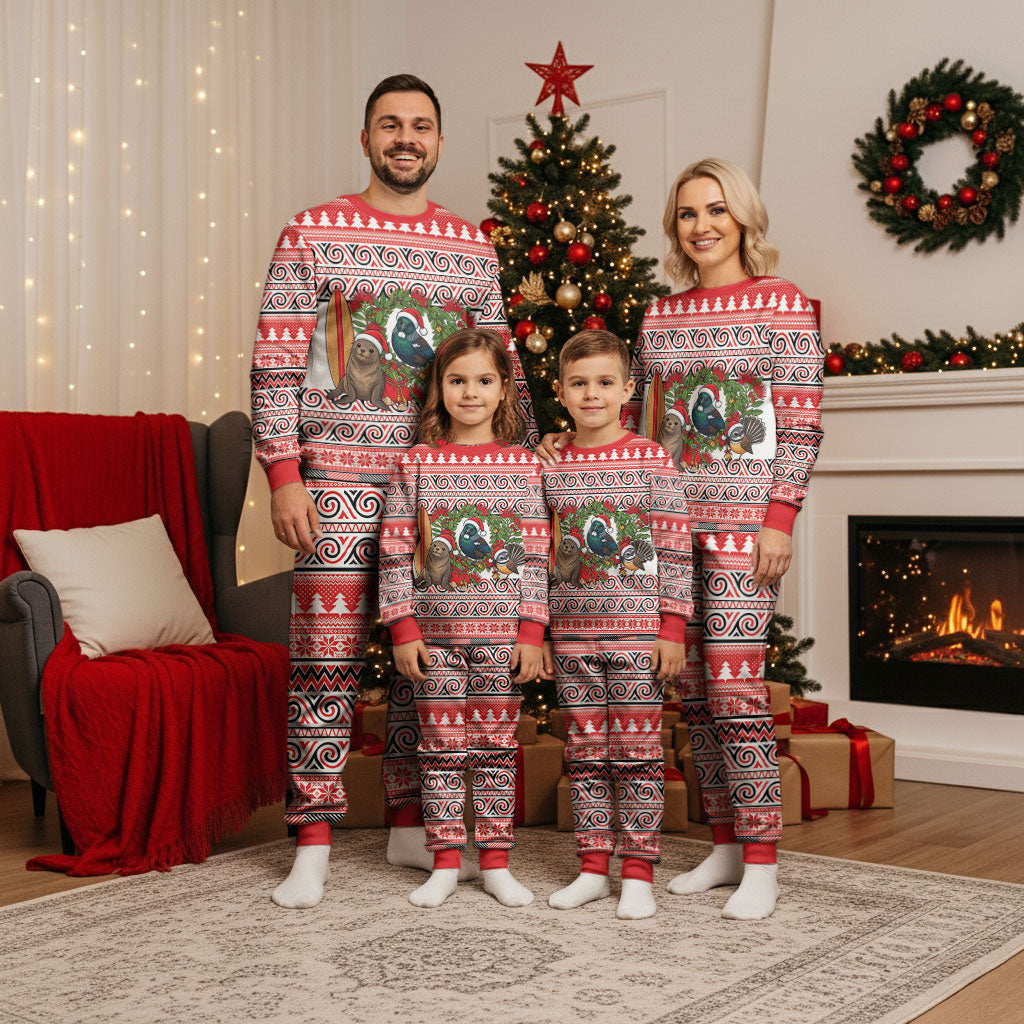 New Zealand Animal Christmas Pajama Set Maori Inspired Kowhaiwhai Patterns