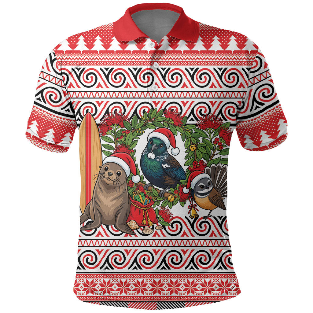New Zealand Animal Christmas Polo Shirt Maori Inspired Kowhaiwhai Patterns