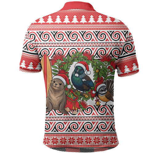 New Zealand Animal Christmas Polo Shirt Maori Inspired Kowhaiwhai Patterns