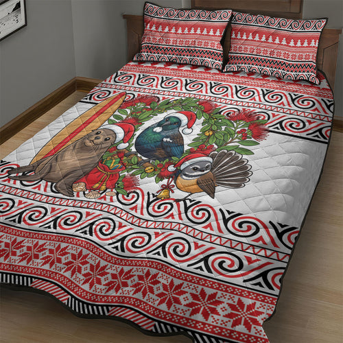 New Zealand Animal Christmas Quilt Bed Set Maori Inspired Kowhaiwhai Patterns