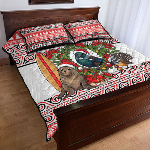 New Zealand Animal Christmas Quilt Bed Set Maori Inspired Kowhaiwhai Patterns