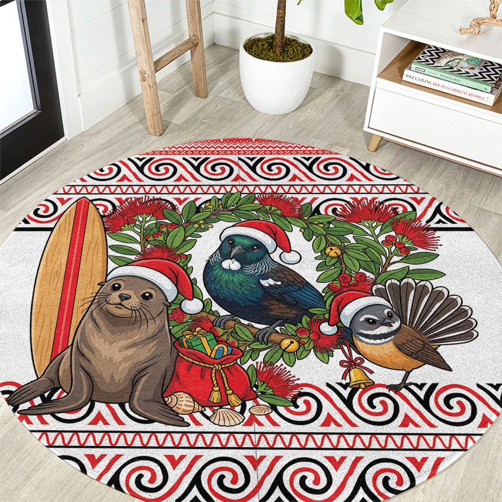 New Zealand Animal Christmas Round Carpet Maori Inspired Kowhaiwhai Patterns