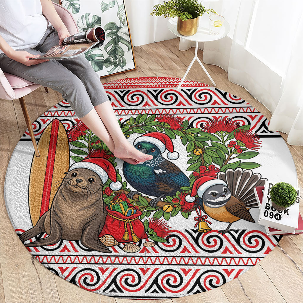 New Zealand Animal Christmas Round Carpet Maori Inspired Kowhaiwhai Patterns