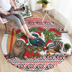 New Zealand Animal Christmas Round Carpet Maori Inspired Kowhaiwhai Patterns