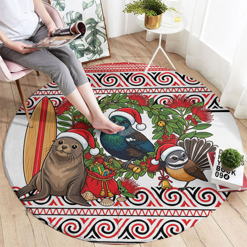 New Zealand Animal Christmas Round Carpet Maori Inspired Kowhaiwhai Patterns