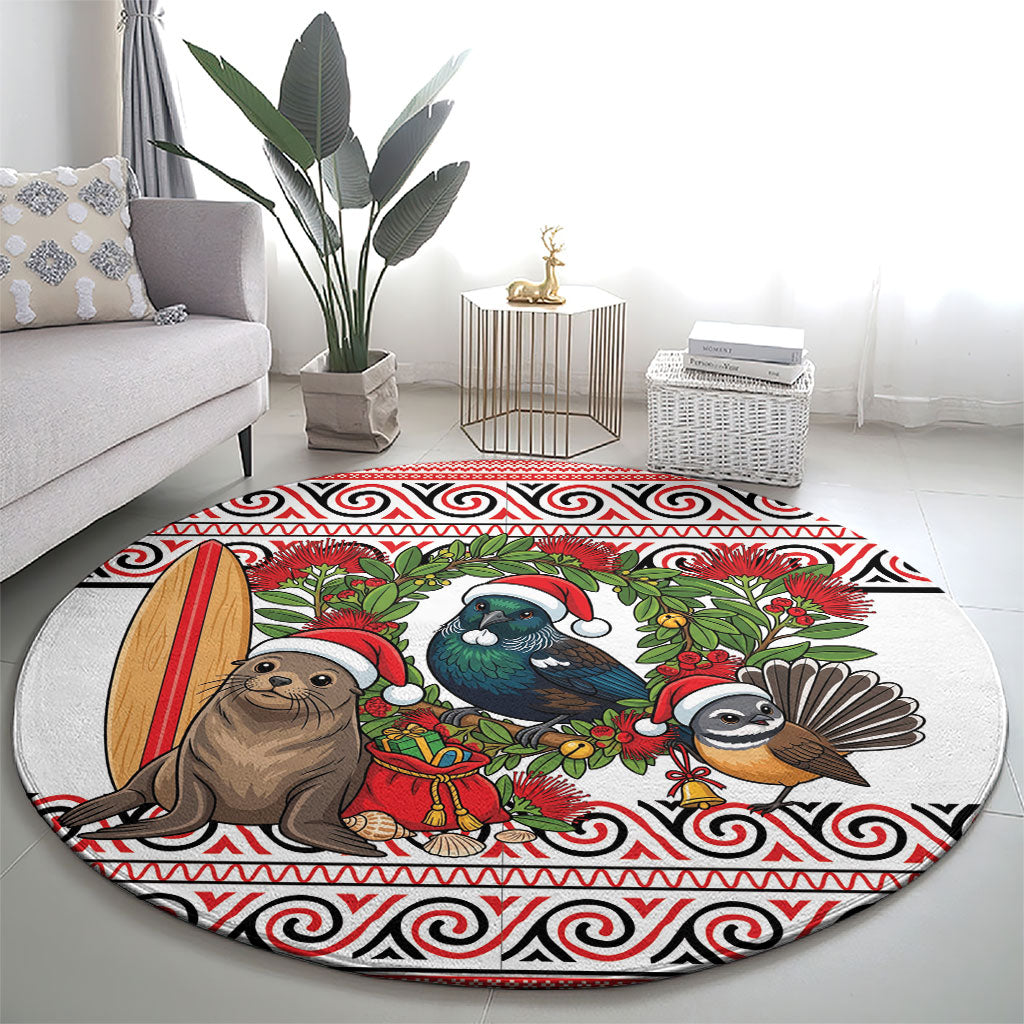 New Zealand Animal Christmas Round Carpet Maori Inspired Kowhaiwhai Patterns