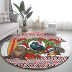New Zealand Animal Christmas Round Carpet Maori Inspired Kowhaiwhai Patterns