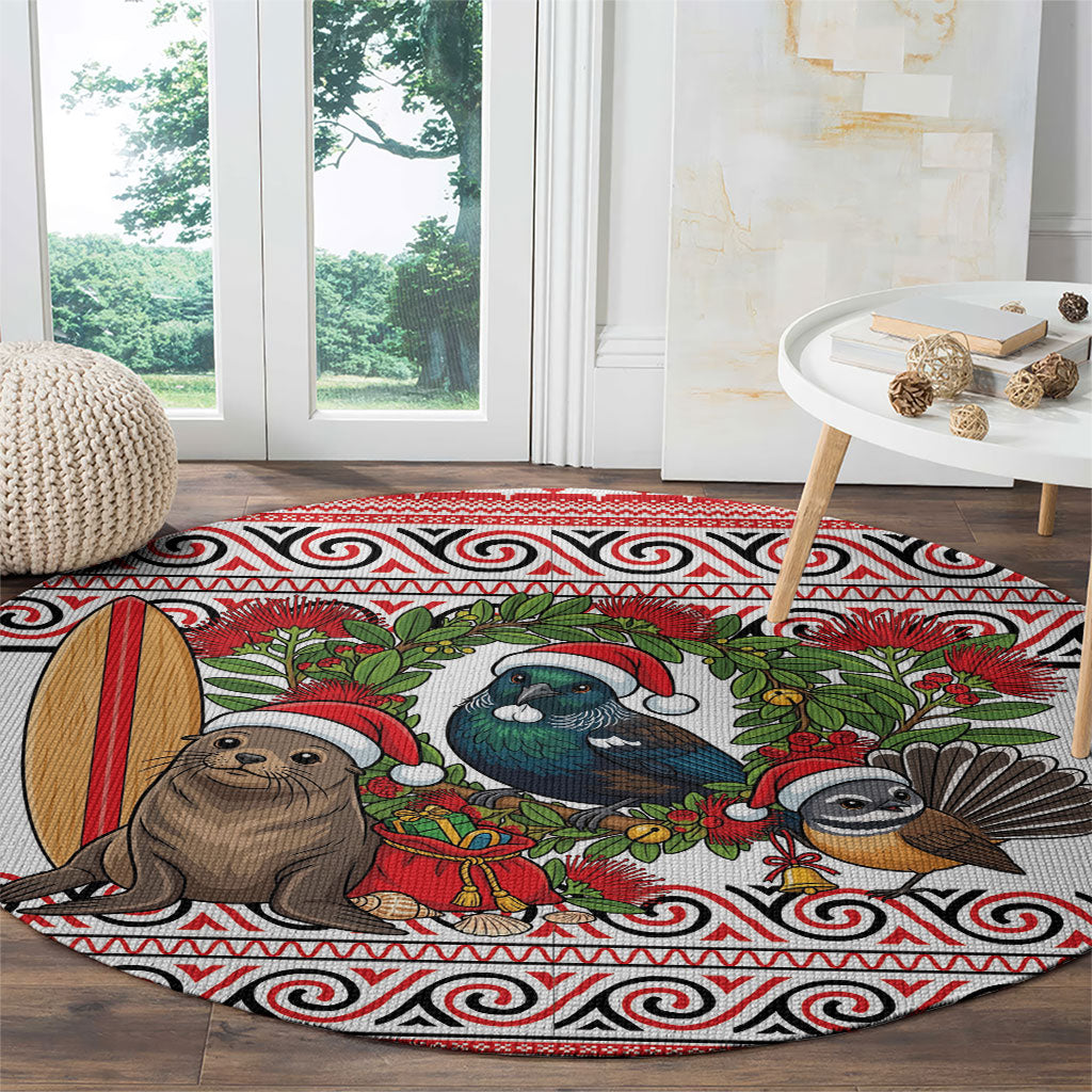 New Zealand Animal Christmas Round Carpet Maori Inspired Kowhaiwhai Patterns