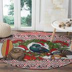 New Zealand Animal Christmas Round Carpet Maori Inspired Kowhaiwhai Patterns
