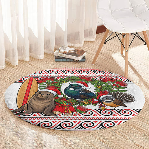 New Zealand Animal Christmas Round Carpet Maori Inspired Kowhaiwhai Patterns