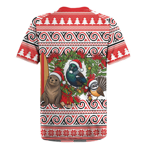 New Zealand Animal Christmas Rugby Jersey Maori Inspired Kowhaiwhai Patterns