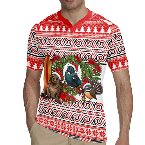 New Zealand Animal Christmas Rugby Jersey Maori Inspired Kowhaiwhai Patterns